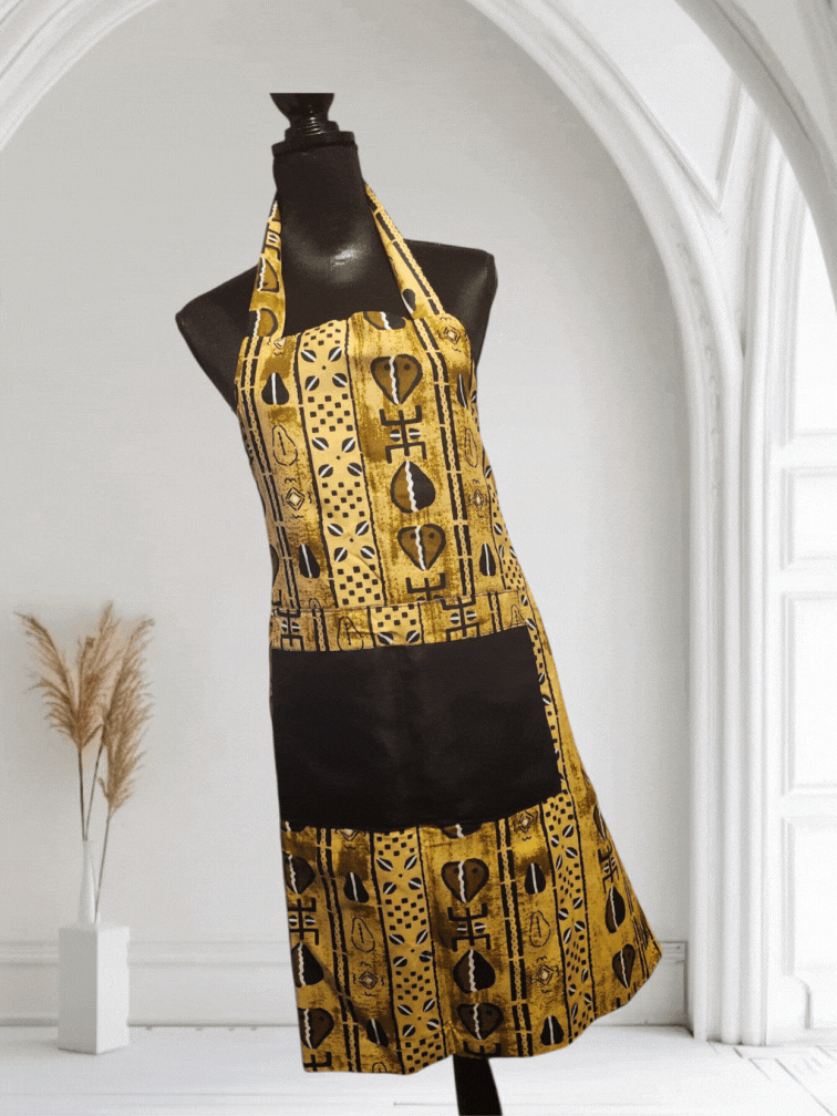 Tablier réversible imprimé Bogolan – Élégance et authenticité en cuisine