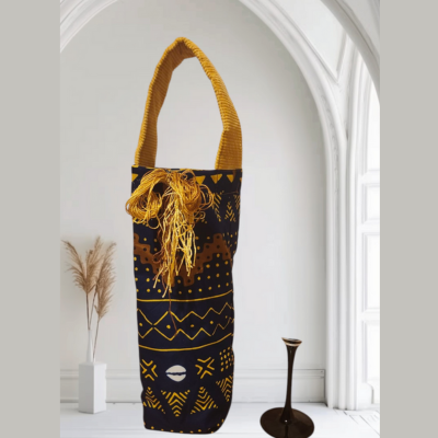 🧵 Sac à vin en coton imprimé - Élégamment fabriqué à la main et réutilisable