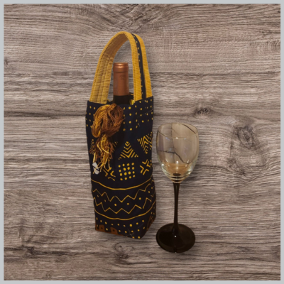 🧵 Sac à vin en coton imprimé - Élégamment fabriqué à la main et réutilisable