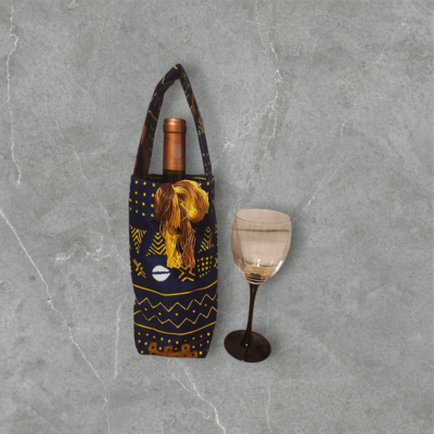 🧵 Sac à vin en coton imprimé - Élégamment fabriqué à la main et réutilisable