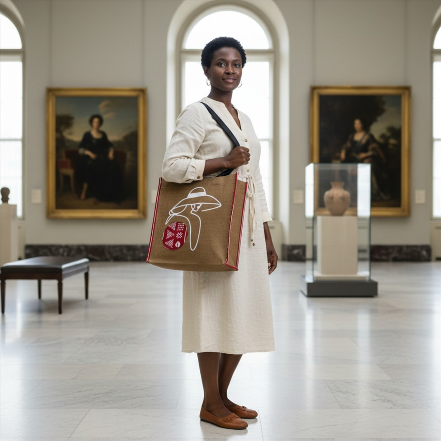 Hand-embroidered canvas tote bag - JADE