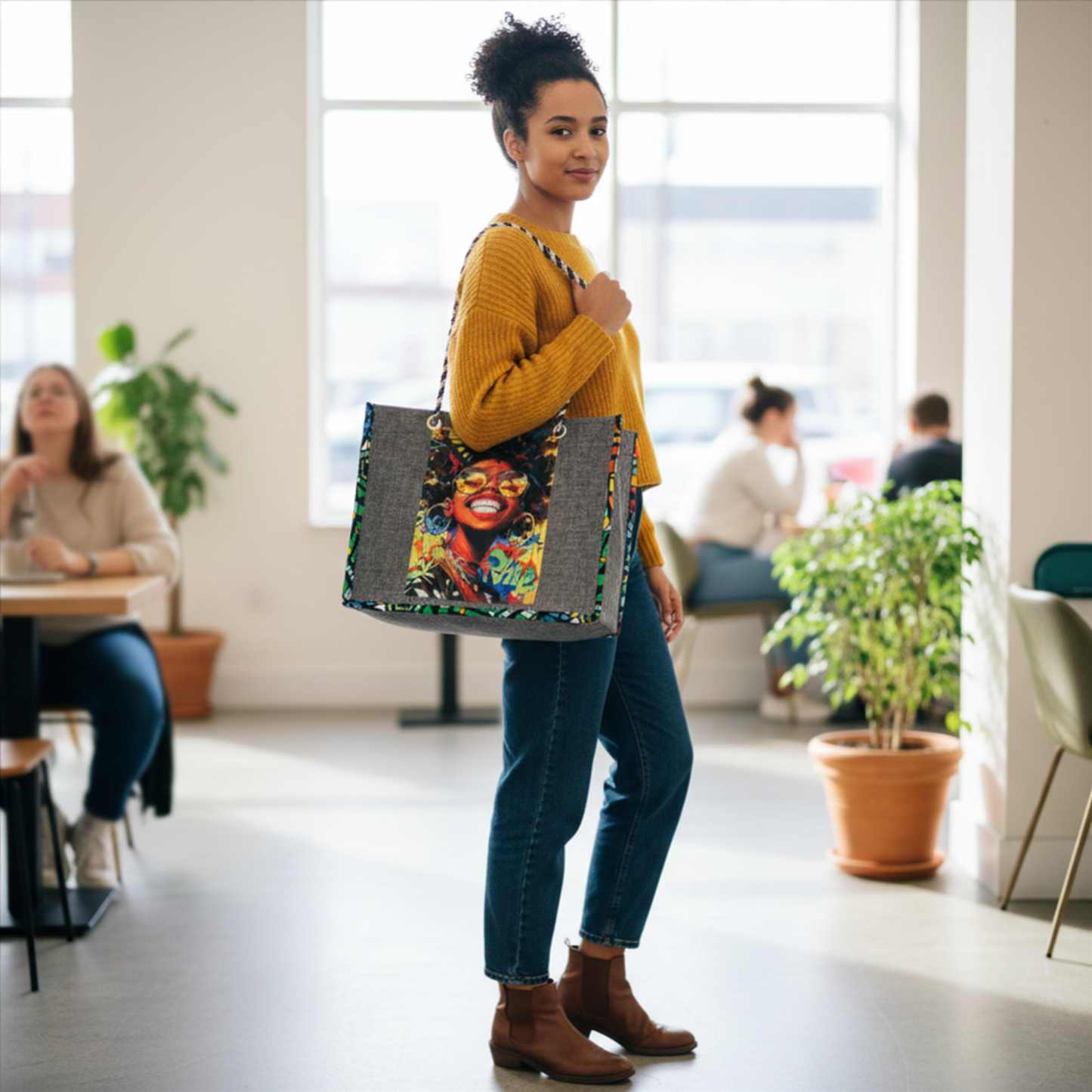 Embroidered Tote Bag with African Motifs - BODA