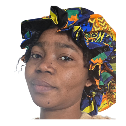 Vibrant African Print Satin Bonnet – Double Layered